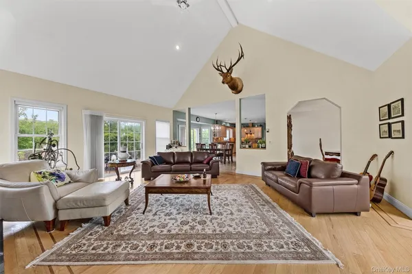 a living room with furniture and a rug