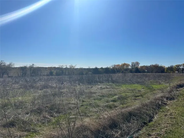 a view of a large outdoor space with green field and trees