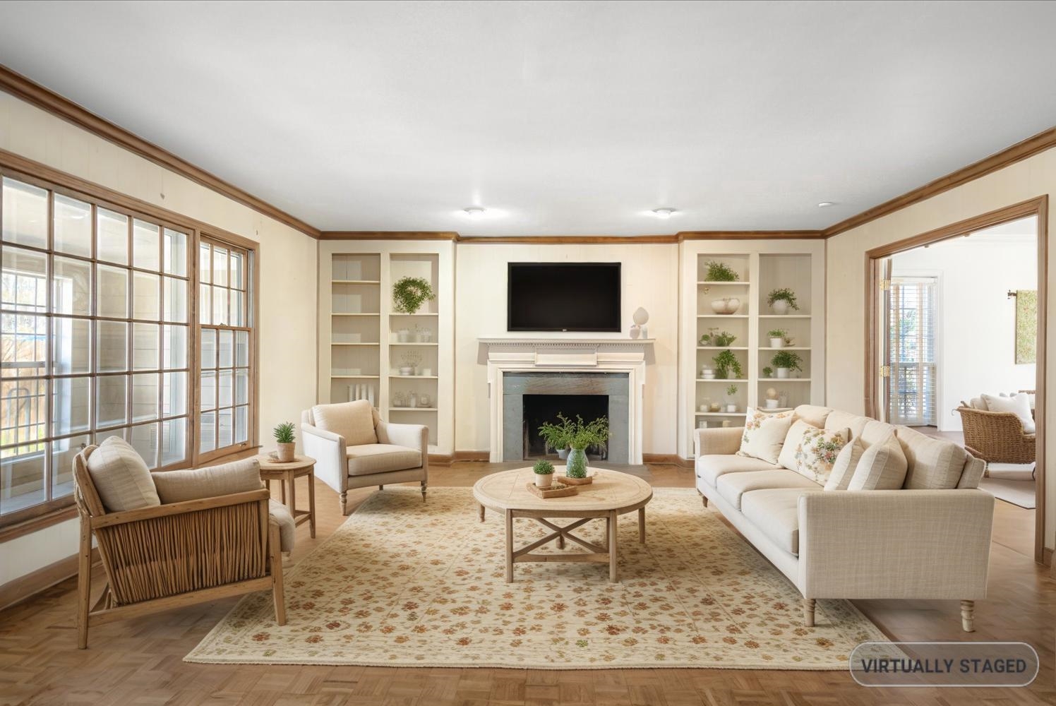 5680 Herald Square Memphis, TN 38120 - Photo 10 of 39 a living room with furniture a rug a fireplace and a large window