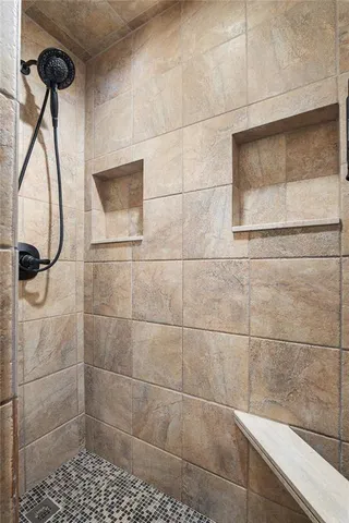 a view of a livingroom from a hallway