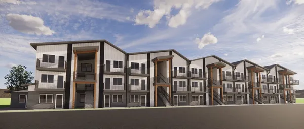 a front view of a multi story residential apartment building