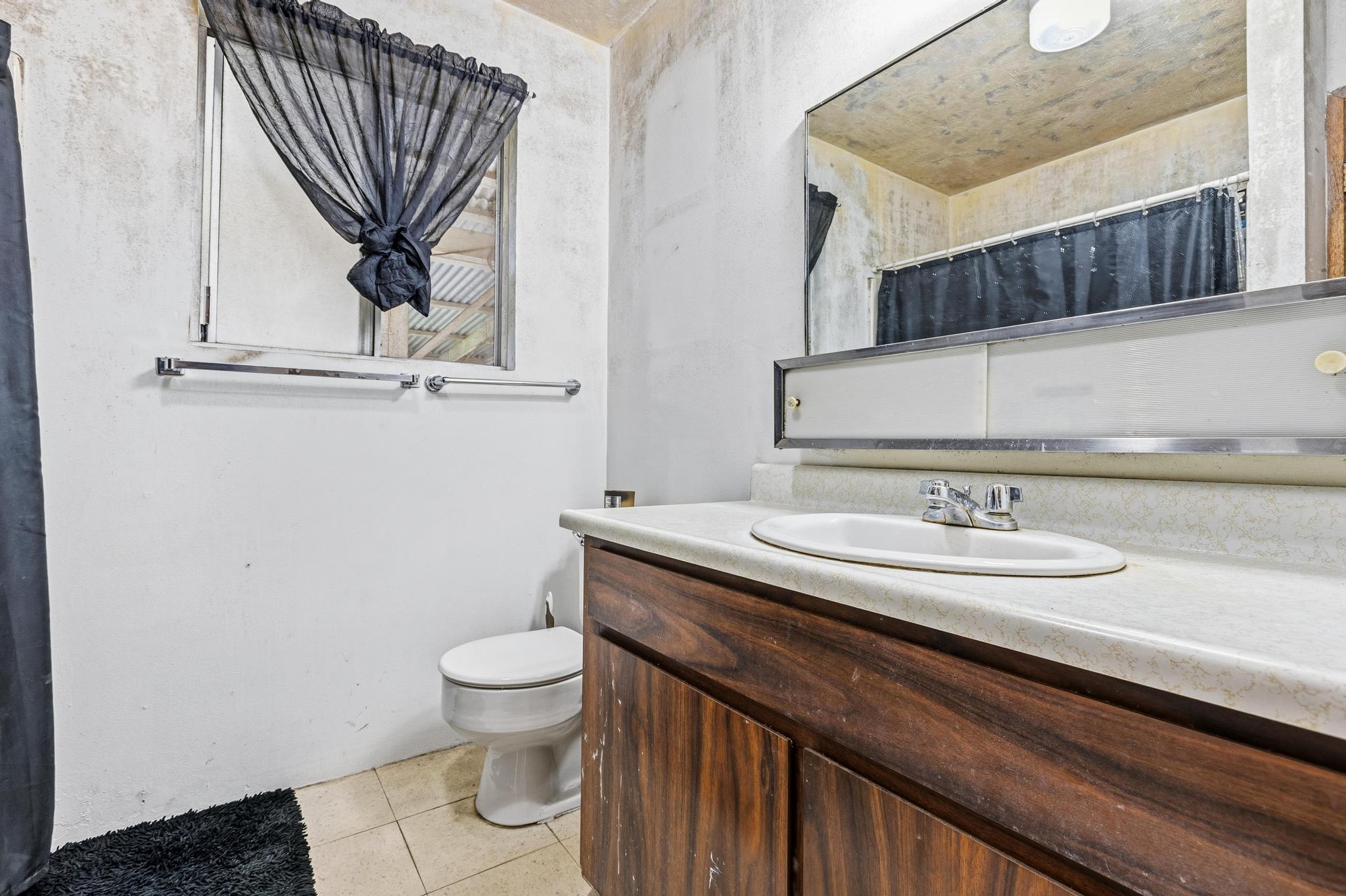 1560 Kilauea Avenue Hilo, HI 96720 - Photo 15 of 29 a bathroom with a granite countertop sink a toilet and a mirror