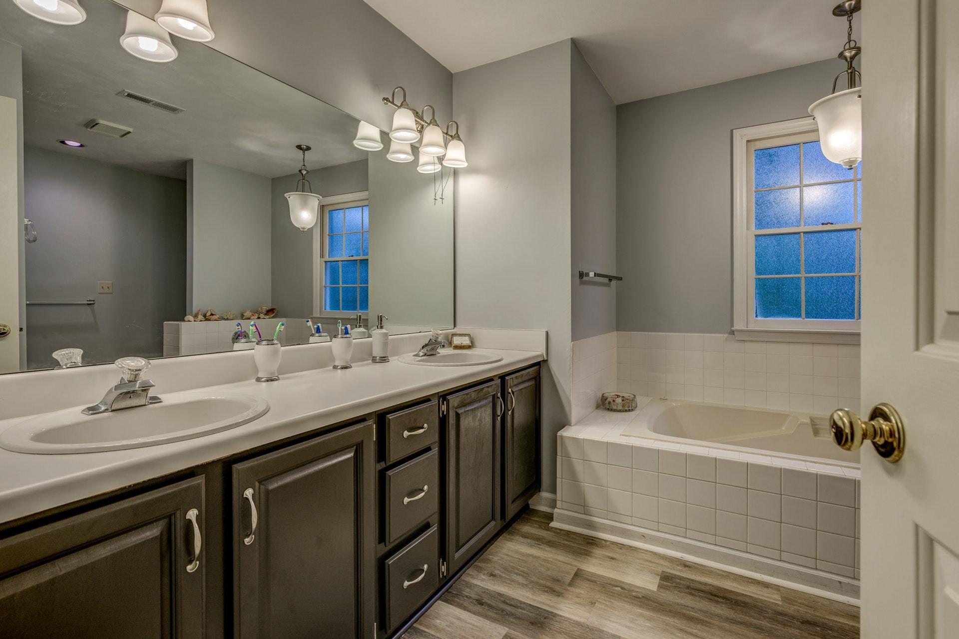 366 Stonehaven Lane Blue Ridge, VA 24064 - Photo 21 of 37 a bathroom with a tub a double vanity sink and a mirror