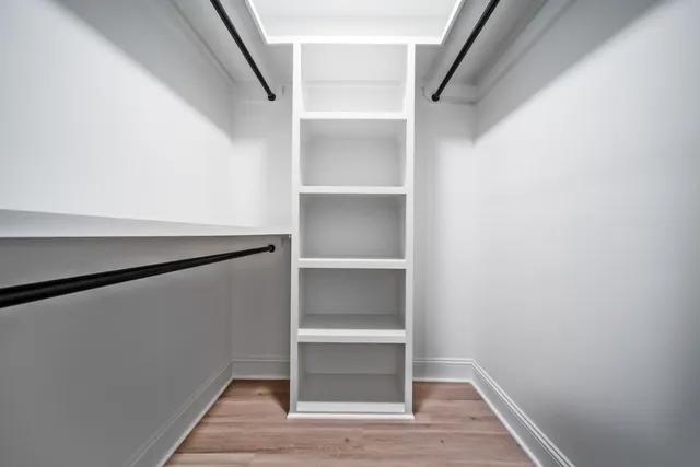 a view of an empty walk in closet