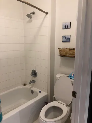 a bathroom with a toilet and a bathtub
