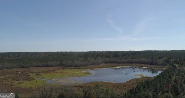 a view of lake and mountains