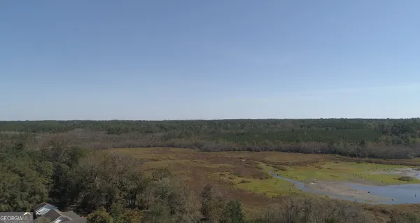 a view of a field of grass and trees