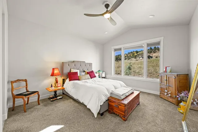 a bedroom with a bed and a couch