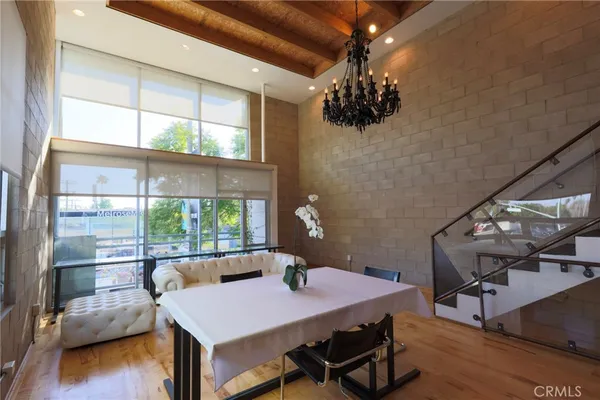 a workspace with furniture and a window