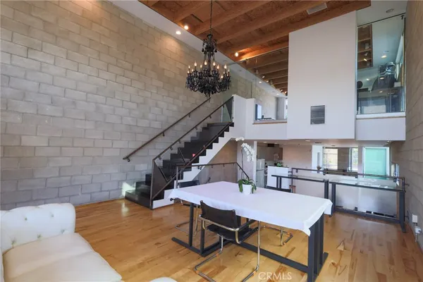 a room with table and window