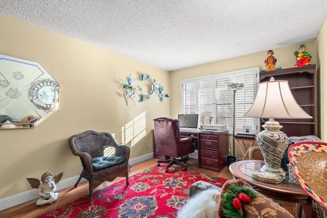 a living room with furniture a rug and a window