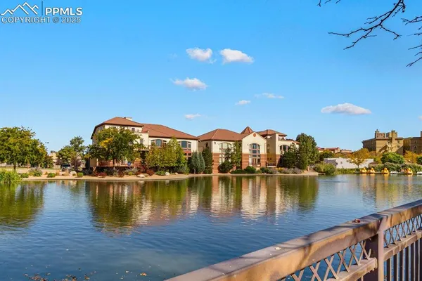a view of a lake with houses