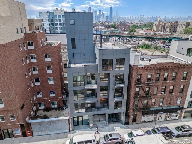 a city view with tall buildings