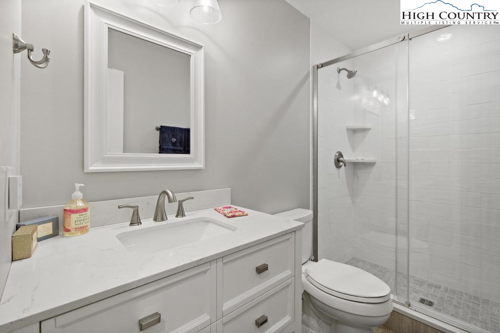 1157 Pine Ridge Road Beech Mountain, NC 28604 - Photo 18 of 41 a bathroom with a sink a toilet and shower