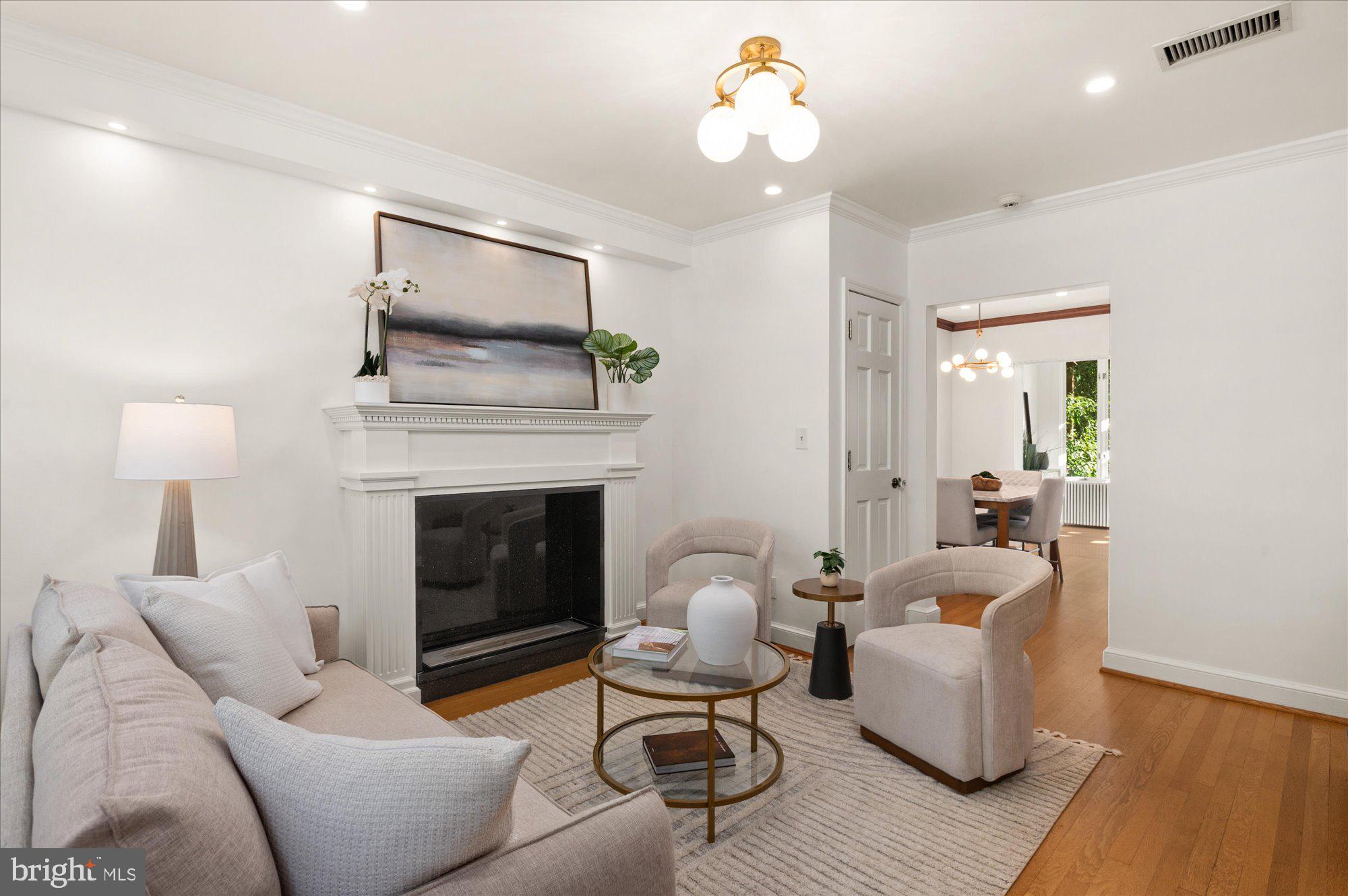 1955 39th Street Northwest Washington, DC 20007 - Photo 6 of 25 Living room w/recessed lighting, fireplace