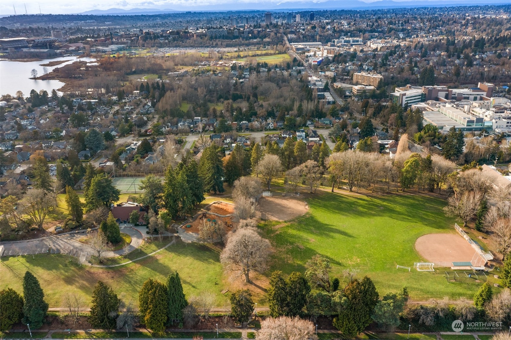 4335 Northeast 45th Street Seattle, WA 98105 - Photo 37 of 37 an aerial view of residential houses with outdoor space and lake view