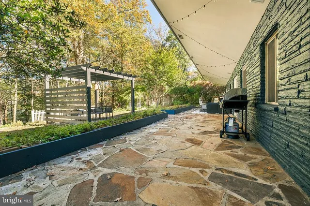 a view of a garden with wooden fence