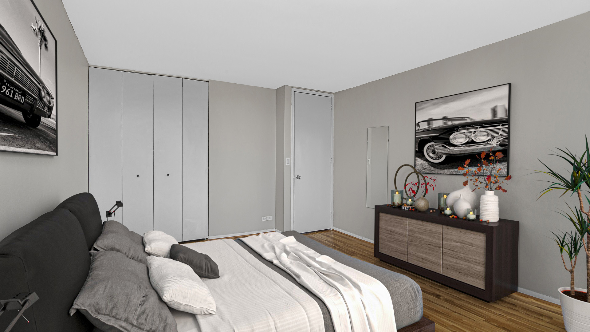 655 West Irving Park Road, Unit 2112 Chicago, IL 60613 - Photo 12 of 17 a bedroom with a bed and painting on the wall