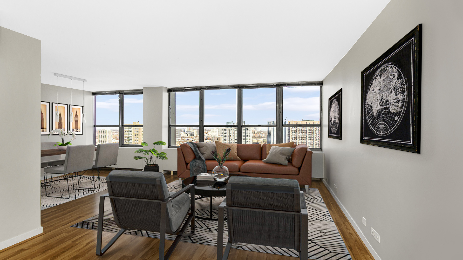 655 West Irving Park Road, Unit 2112 Chicago, IL 60613 - Photo 6 of 17 a living room with furniture and a floor to ceiling window