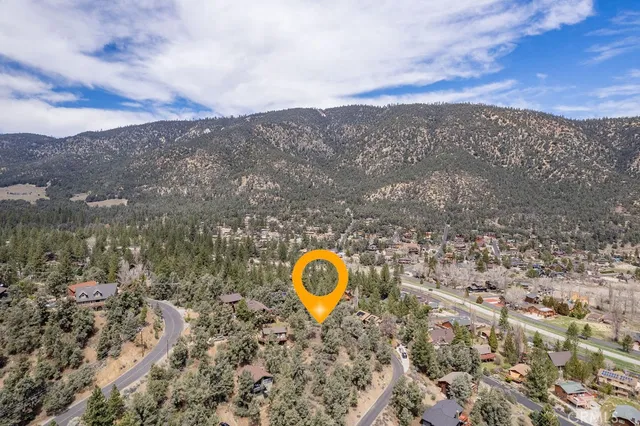 an aerial view of houses covered in trees