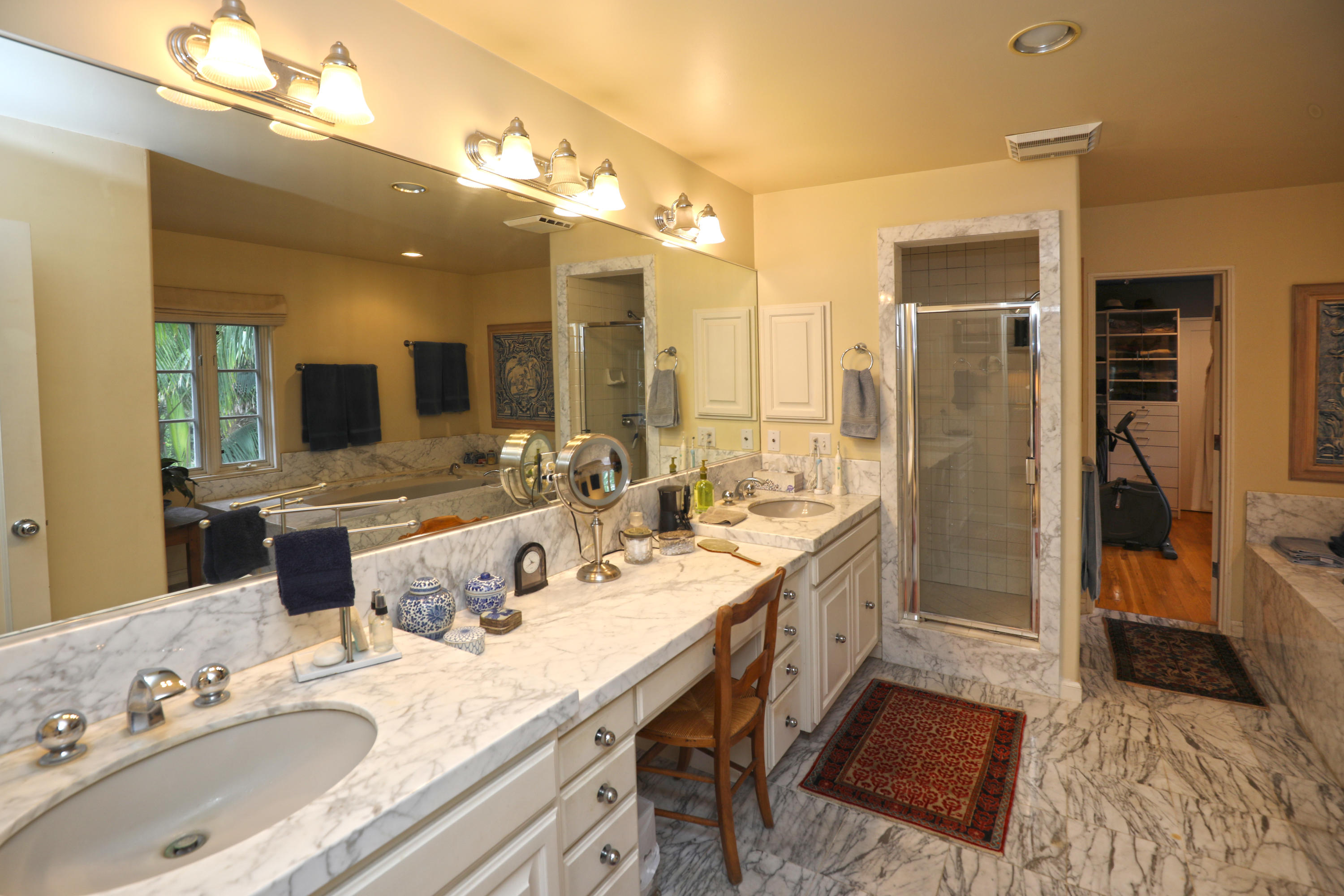189 Hermosillo Road Montecito, CA 93108 - Photo 19 of 23 a bathroom with a granite countertop double vanity sink and mirror