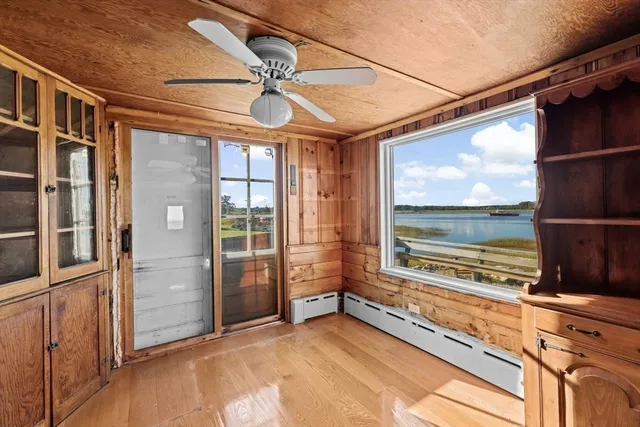 a living room with a large window