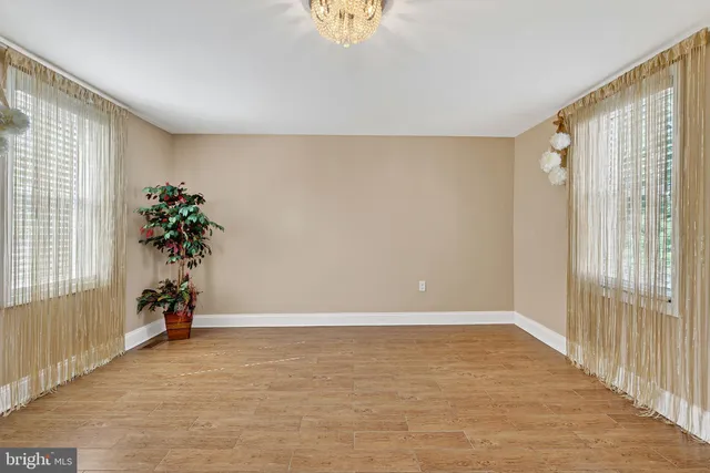 a view of a room with wooden floor and potted plant