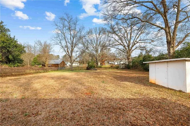 a view of yard covered with trees