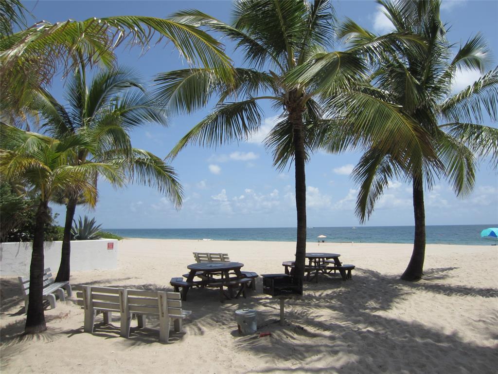 1421 South Ocean Boulevard, Unit 206 Pompano Beach, FL 33062 - Photo 33 of 40 a view of a palm trees and dinning area with swimming pool