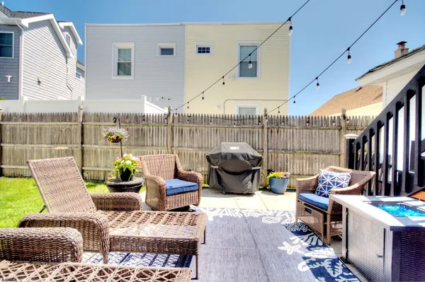 a building outdoor space with patio furniture