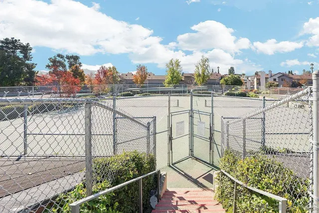a view of a terrace with sky view