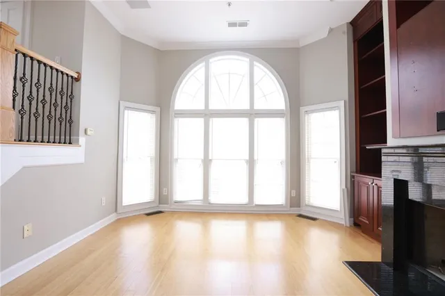 a front view of a building with a glass door