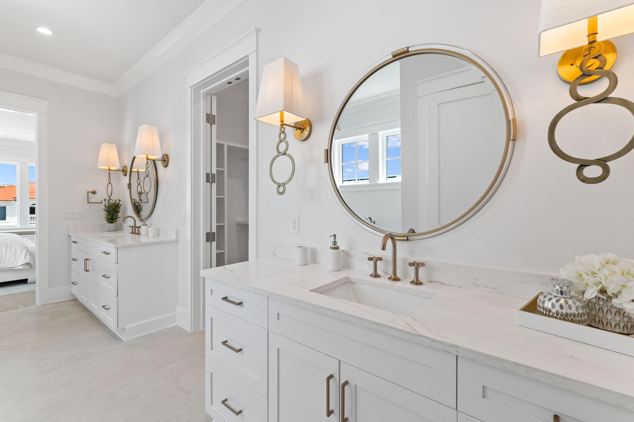 55 Pompano Street Inlet Beach, FL 32461 - Photo 23 of 122 a bathroom with a sink a mirror a vanity and a sink