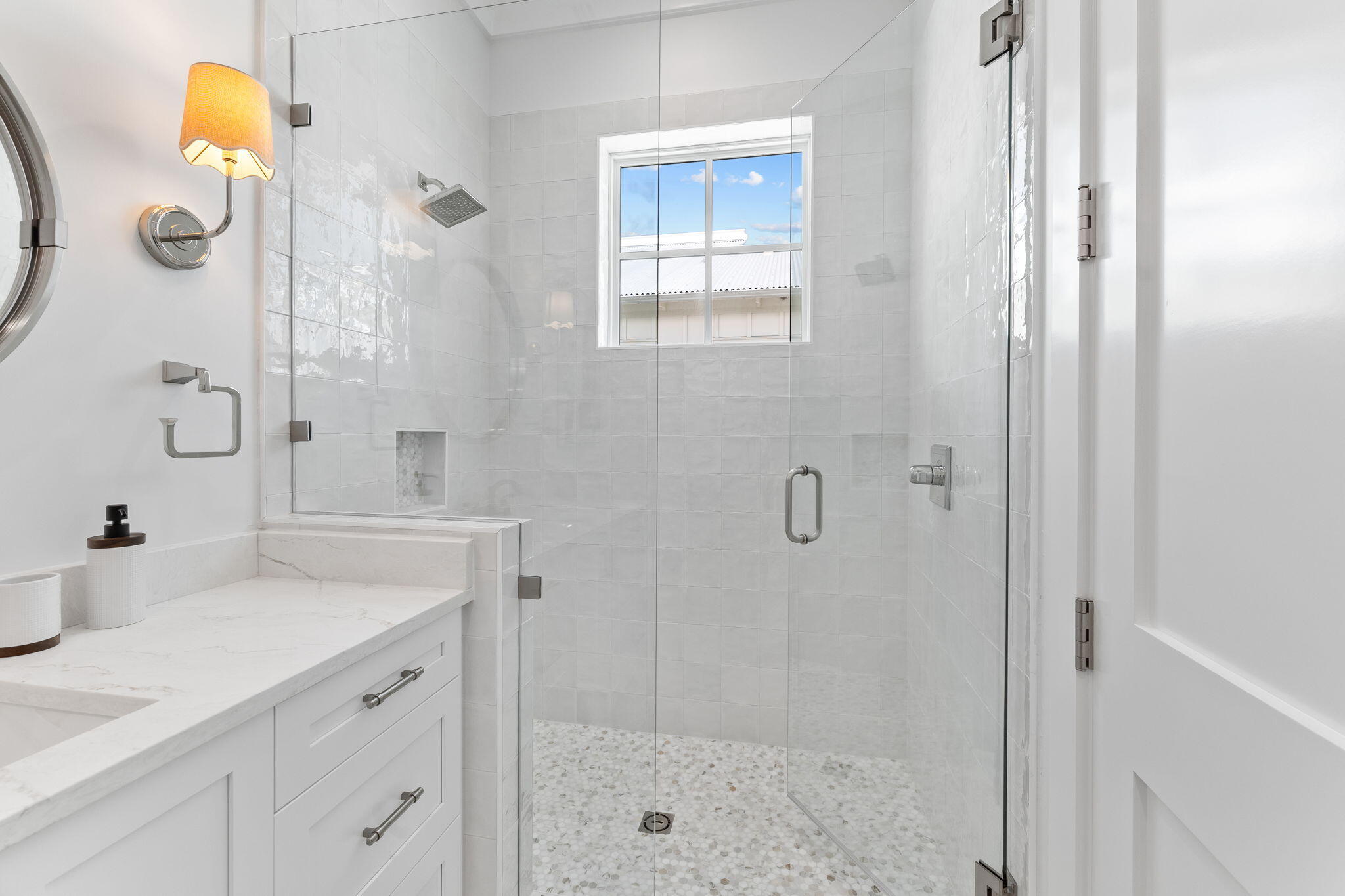 55 Pompano Street Inlet Beach, FL 32461 - Photo 75 of 122 a bathroom with a shower sink and mirror