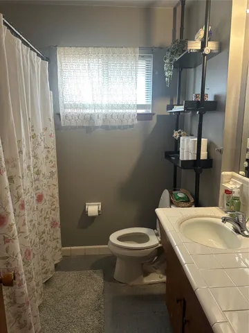 a bathroom with a sink a toilet and a mirror