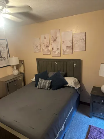 a bedroom with a bed and a dresser