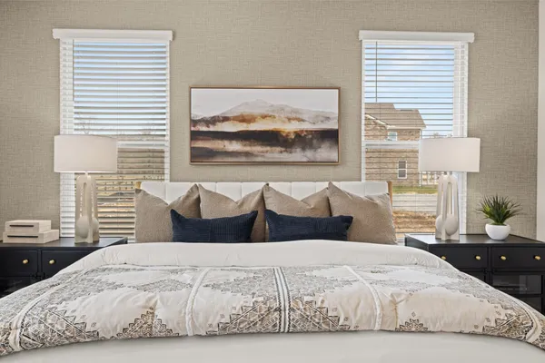 a bed room with a bed and furniture