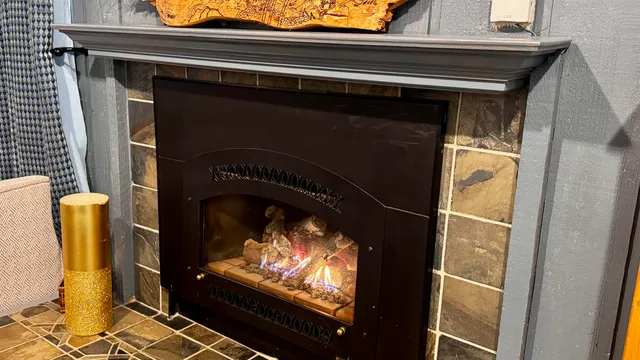 a closeup of a fireplace