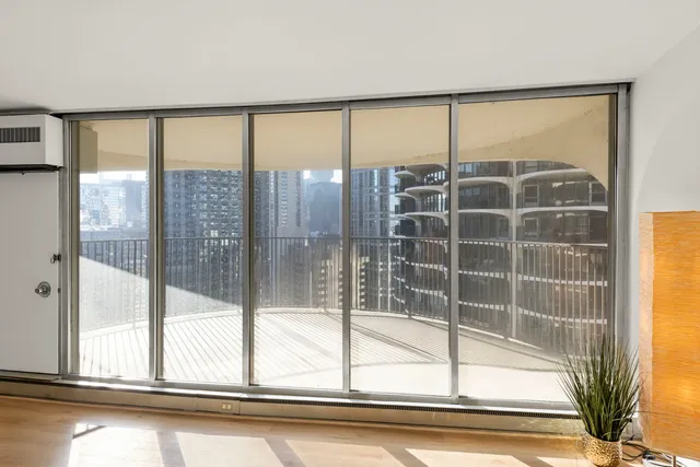 a view of a glass door with a glass door