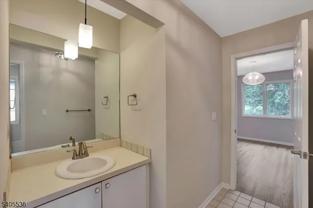 a bathroom with a sink a mirror and a shower