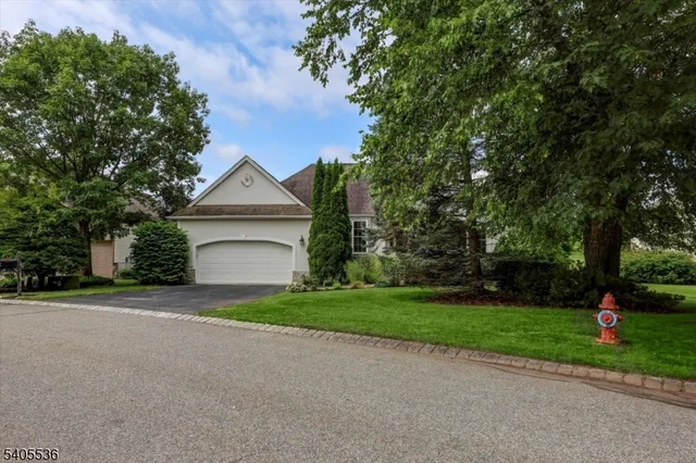 a view of a house with a yard and large tree