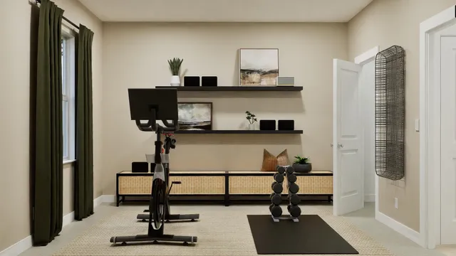 a view of workspace with gym equipment