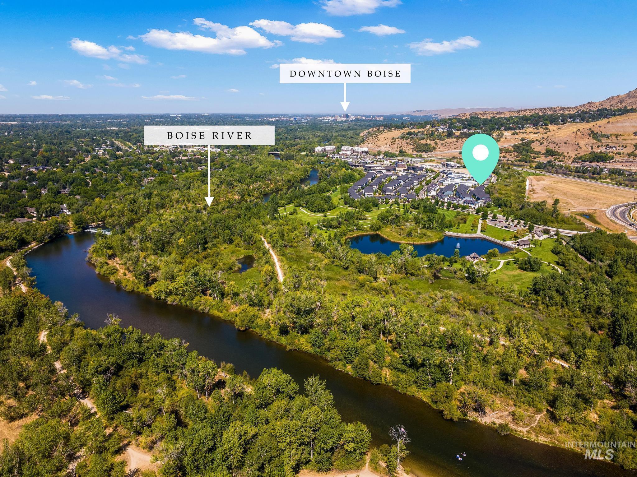 3362 East Exacta Lane Boise, ID 83716 - Photo 36 of 41 Aerial view of property's location featuring a large body of water and a heavily wooded area