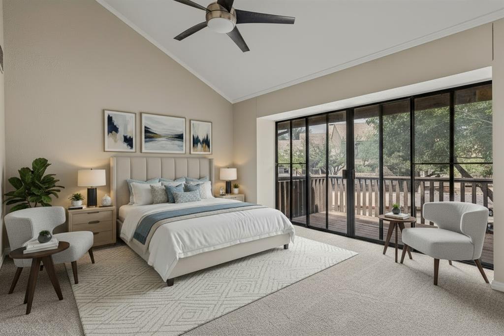 4557 North O'Connor Road, Unit 2281 Irving, TX 75062 - Photo 14 of 21 a bedroom with a large bed and a balcony view