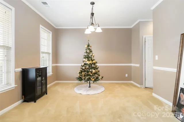 a view of a chandelier in a room