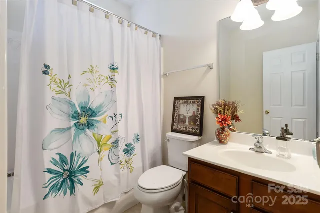 a bath room with a sink a toilet and a mirror