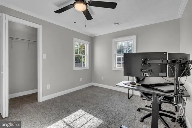 a workspace with wooden floor