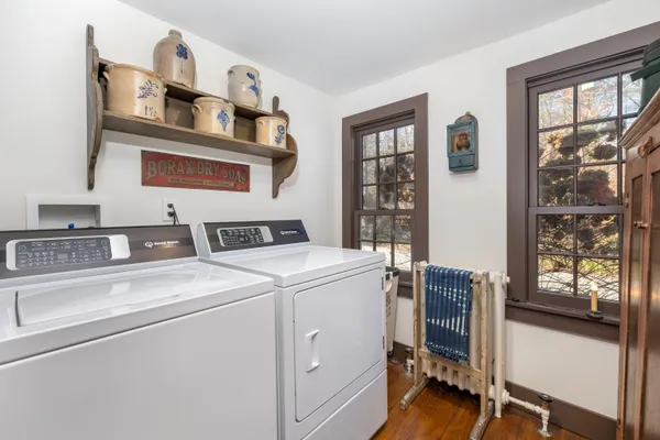 a utility room with dryer and washer