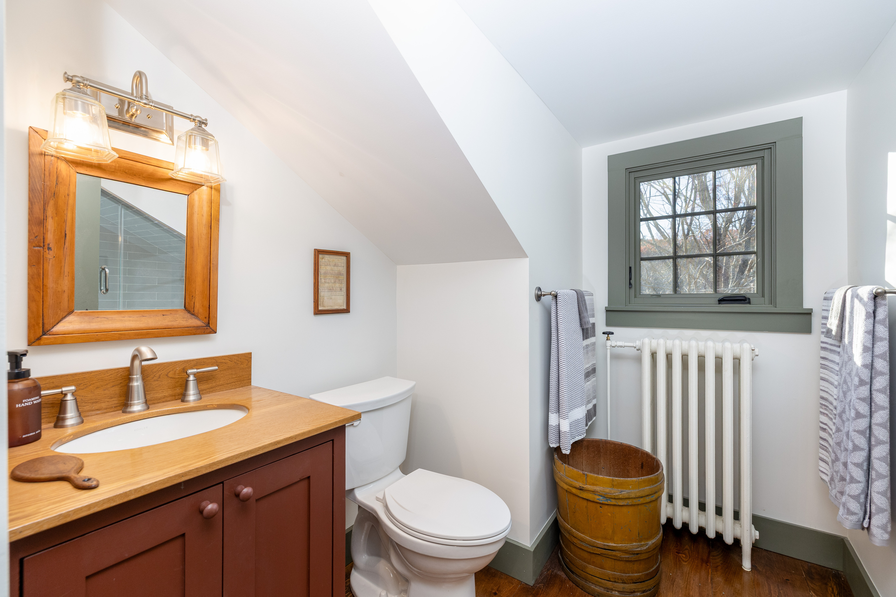 38 Old Turnpike Road Litchfield, CT 06750 - Photo 18 of 39 a bathroom with a granite countertop toilet a sink and a mirror