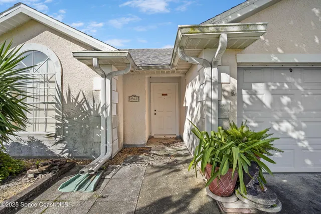 a potted plant sitting in front of a house